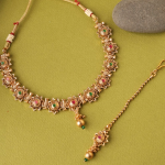 Gold-Plated Jewellery Set With Necklace, Matching Earrings, And Maang Tikka