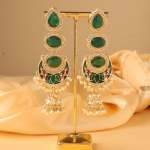 Priyaasi Green Meenakari Kundan Beads Earrings
