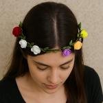 Women Rose Floral Crown Hair Wreath Leave Flower Silk Headband